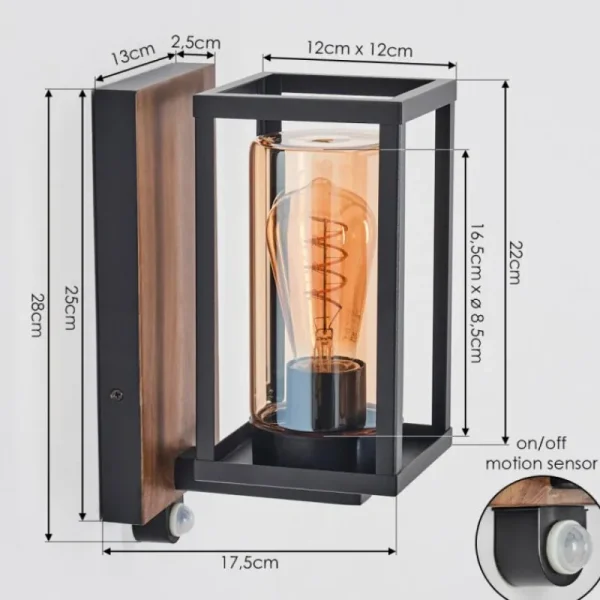 hofstein Portalis Lampe murale d´extérieur Brun, Couleur bois, Noir, 1 lumière, Détecteur de mouvement* Lampes Modernes