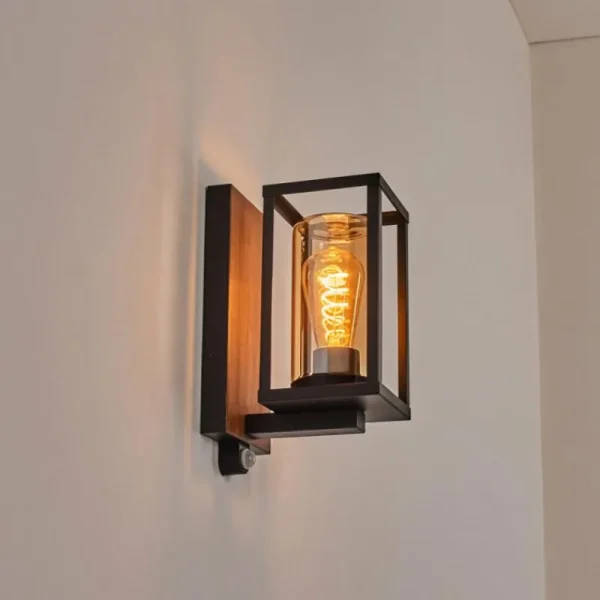 hofstein Portalis Lampe murale d´extérieur Brun, Couleur bois, Noir, 1 lumière, Détecteur de mouvement* Lampes Modernes