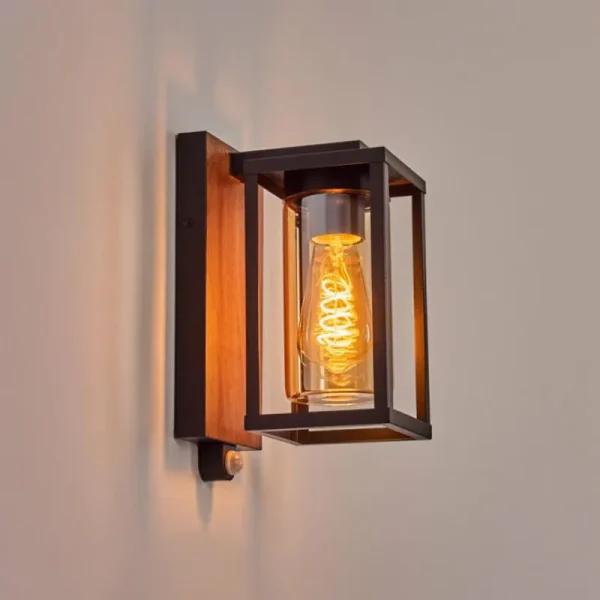hofstein Portalis Lampe murale d´extérieur Brun, Couleur bois, Noir, 1 lumière, Détecteur de mouvement* Lampes Modernes