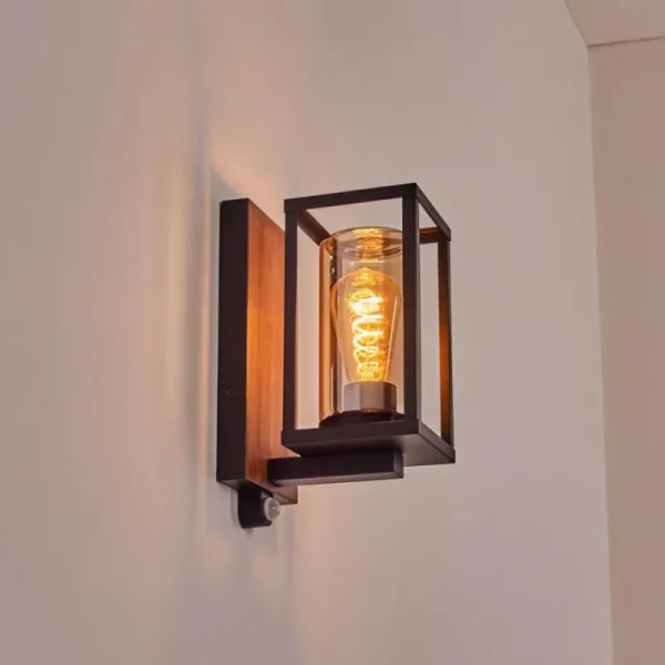 hofstein Portalis Lampe murale d´extérieur Brun, Couleur bois, Noir, 1 lumière, Détecteur de mouvement* Lampes Modernes