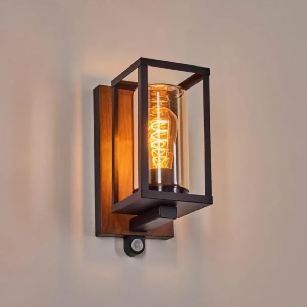 hofstein Portalis Lampe murale d´extérieur Brun, Couleur bois, Noir, 1 lumière, Détecteur de mouvement* Lampes Modernes