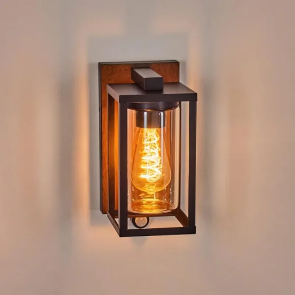 hofstein Portalis Lampe murale d´extérieur Brun, Couleur bois, Noir, 1 lumière, Détecteur de mouvement* Lampes Modernes