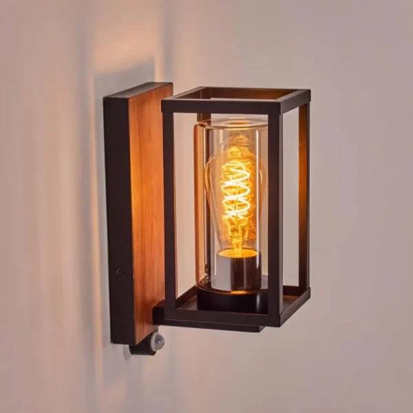 hofstein Portalis Lampe murale d´extérieur Brun, Couleur bois, Noir, 1 lumière, Détecteur de mouvement* Lampes Modernes