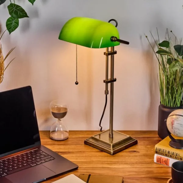 hofstein Ragaz Lampe de banquier, Lampe de bureau, Lampe à poser Vieux laiton, 1 lumière* Lampes En Verre