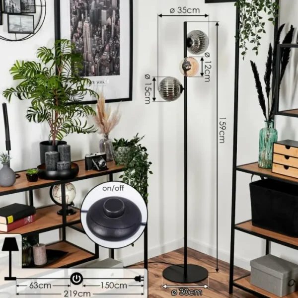 hofstein Remaisnil Lampadaire Ambre, Fumé, 3 lumières* Lampes Modernes