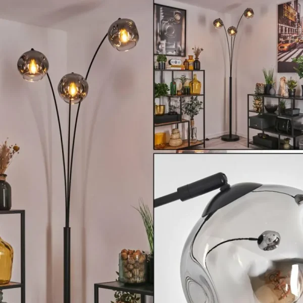 hofstein Ripoll Lampadaire Noir, 3 lumières* Lampes En Verre