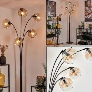 hofstein Ripoll Lampadaire Noir, 5 lumières* Lampes En Verre