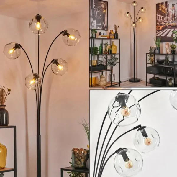 hofstein Ripoll Lampadaire Noir, 5 lumières* Lampes En Verre
