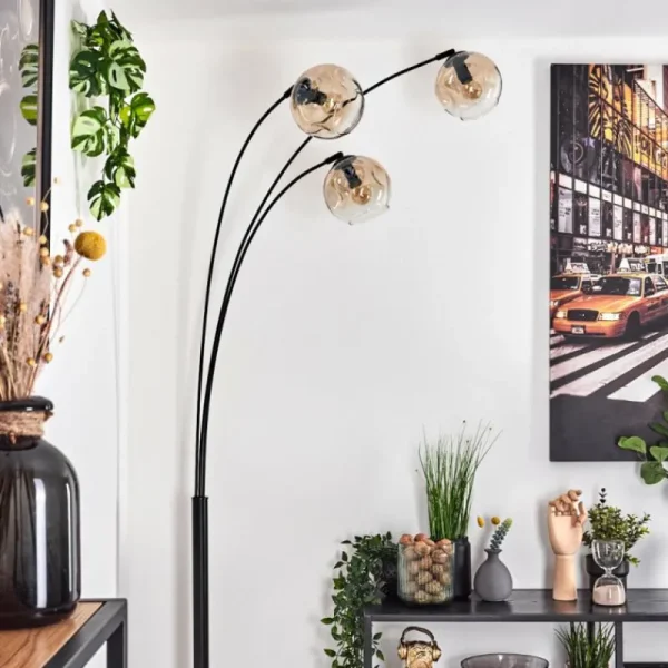 hofstein Ripoll Lampadaire Noir, 3 lumières* Lampes En Verre