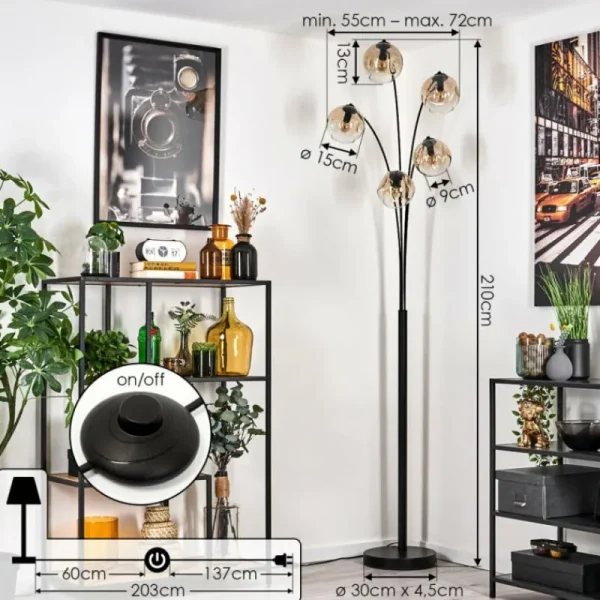 hofstein Ripoll Lampadaire Noir, 5 lumières* Lampes En Verre