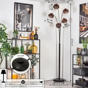 hofstein Ripoll Lampadaire Noir, 5 lumières* Lampes En Verre