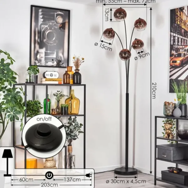 hofstein Ripoll Lampadaire Noir, 5 lumières* Lampes En Verre