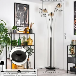 hofstein Ripoll Lampadaire Noir, 3 lumières* Lampes En Verre