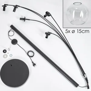 hofstein Ripoll Lampadaire Noir, 5 lumières* Lampes En Verre