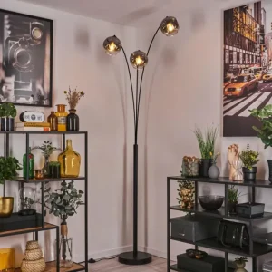 hofstein Ripoll Lampadaire Noir, 3 lumières* Lampes En Verre