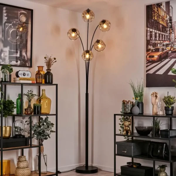 hofstein Ripoll Lampadaire Noir, 5 lumières* Lampes En Verre