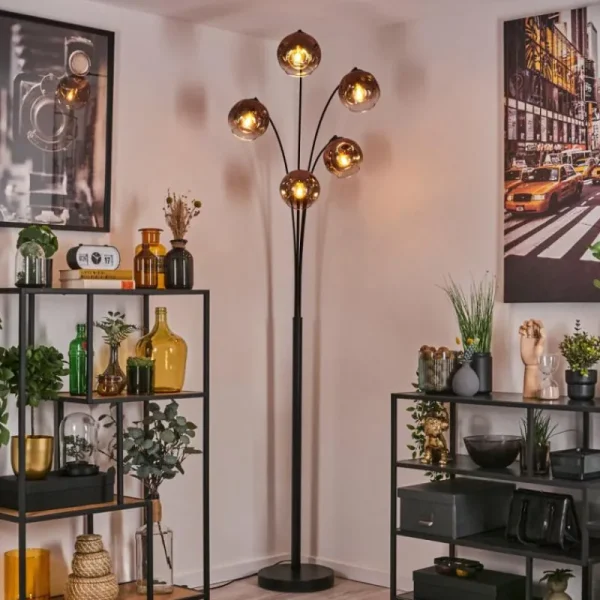 hofstein Ripoll Lampadaire Noir, 5 lumières* Lampes En Verre