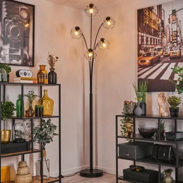 hofstein Ripoll Lampadaire Noir, 5 lumières* Lampes En Verre