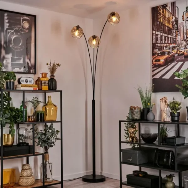 hofstein Ripoll Lampadaire Noir, 3 lumières* Lampes En Verre