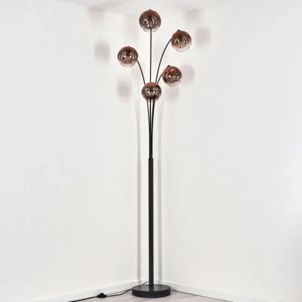 hofstein Ripoll Lampadaire Noir, 5 lumières* Lampes En Verre