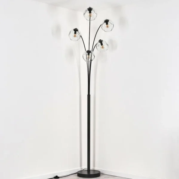 hofstein Ripoll Lampadaire Noir, 5 lumières* Lampes En Verre