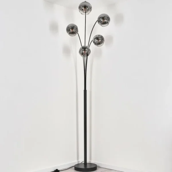 hofstein Ripoll Lampadaire Noir, 5 lumières* Lampes En Verre
