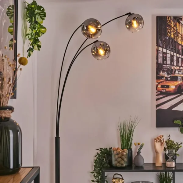 hofstein Ripoll Lampadaire Noir, 3 lumières* Lampes En Verre