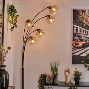 hofstein Ripoll Lampadaire Noir, 5 lumières* Lampes En Verre
