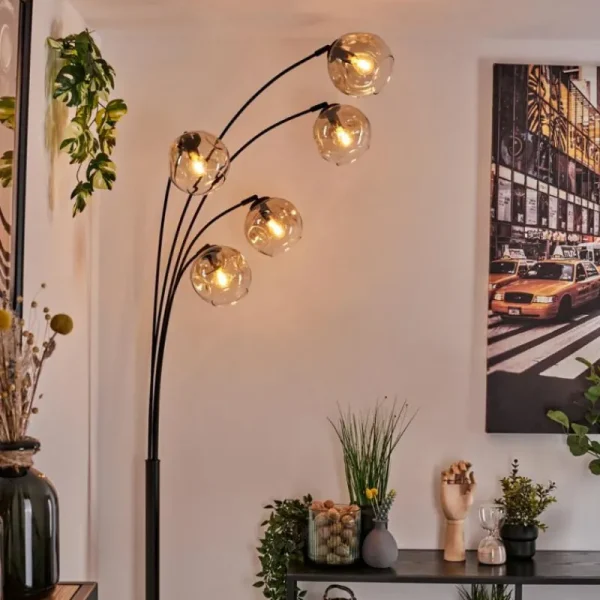 hofstein Ripoll Lampadaire Noir, 5 lumières* Lampes En Verre