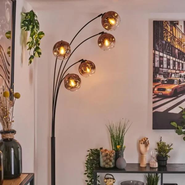 hofstein Ripoll Lampadaire Noir, 5 lumières* Lampes En Verre