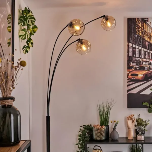hofstein Ripoll Lampadaire Noir, 3 lumières* Lampes En Verre