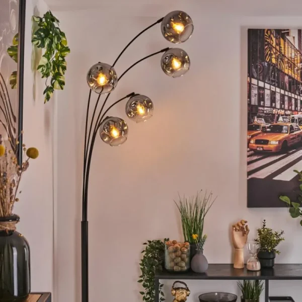 hofstein Ripoll Lampadaire Noir, 5 lumières* Lampes En Verre