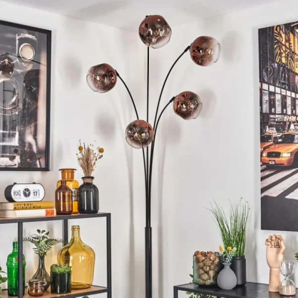hofstein Ripoll Lampadaire Noir, 5 lumières* Lampes En Verre