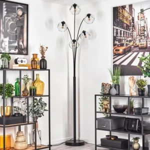 hofstein Ripoll Lampadaire Noir, 5 lumières* Lampes En Verre