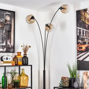 hofstein Ripoll Lampadaire Noir, 3 lumières* Lampes En Verre