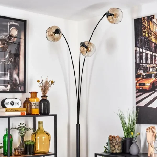 hofstein Ripoll Lampadaire Noir, 3 lumières* Lampes En Verre