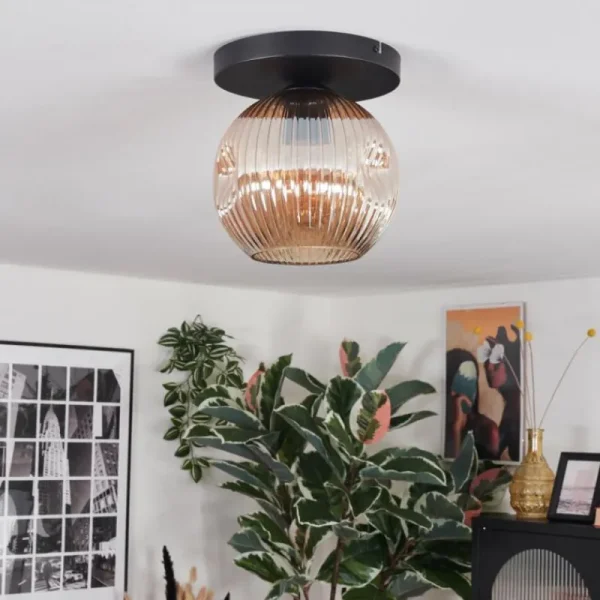 hofstein Ripoll Plafonnier, Boule lumineuse Ambre, 1 lumière* Lampes Modernes