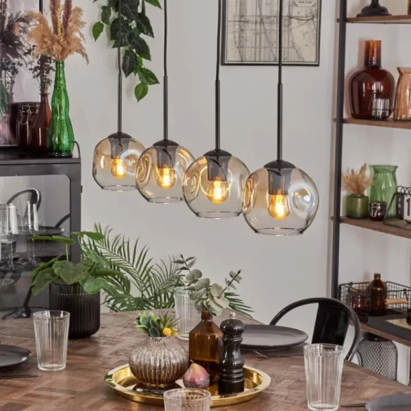 hofstein Ripoll Suspension Ambre, Clair, 4 lumières* Lampes En Verre