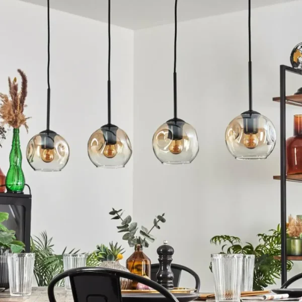 hofstein Ripoll Suspension Ambre, Clair, 4 lumières* Lampes En Verre