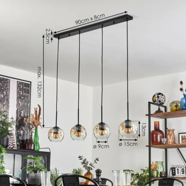 hofstein Ripoll Suspension Ambre, Clair, 4 lumières* Lampes En Verre