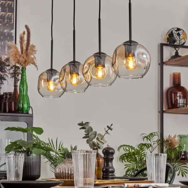 hofstein Ripoll Suspension Ambre, Clair, 4 lumières* Lampes En Verre