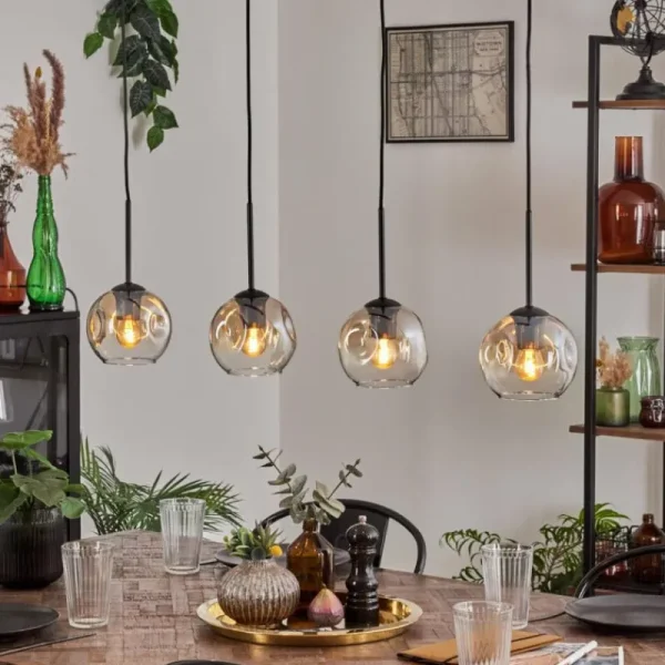 hofstein Ripoll Suspension Ambre, Clair, 4 lumières* Lampes En Verre