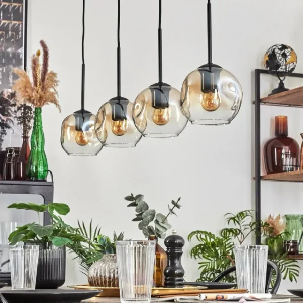 hofstein Ripoll Suspension Ambre, Clair, 4 lumières* Lampes En Verre