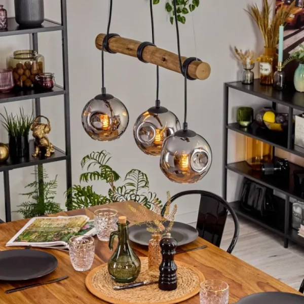 hofstein Ripoll Suspension, Boule lumineuse, Suspension Écru, Noir, 3 lumières* Lampes Modernes