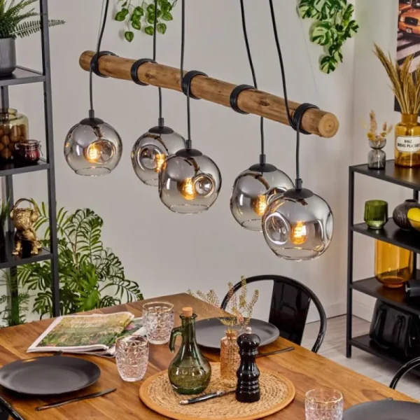 hofstein Ripoll Suspension, Boule lumineuse, Suspension Chrome, Fumé, 5 lumières* Lampes Modernes