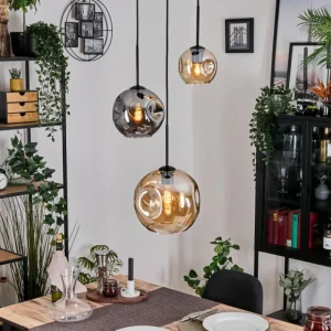 hofstein Ripoll Suspension, Boule lumineuse, Suspension Ambre, Fumé, 3 lumières* Lampes Modernes
