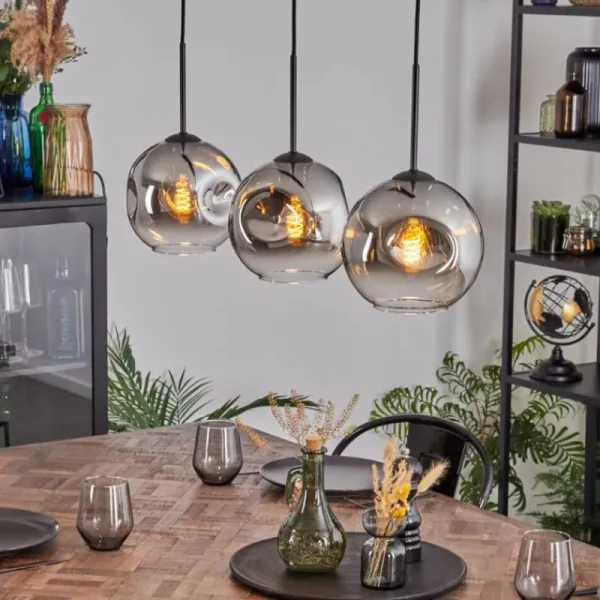 hofstein Ripoll Suspension, Boule lumineuse, Suspension Chrome, Clair, Fumé, 3 lumières* Lampes Modernes
