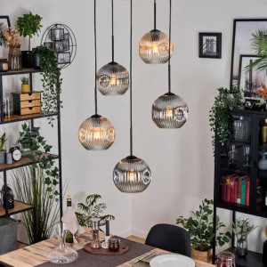 hofstein Ripoll Suspension, Boule lumineuse, Suspension grappe Ambre, Clair, Fumé, 5 lumières* Lampes Modernes
