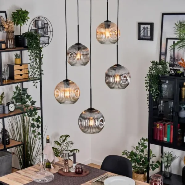 hofstein Ripoll Suspension, Boule lumineuse, Suspension grappe Ambre, Clair, Fumé, 5 lumières* Lampes Modernes