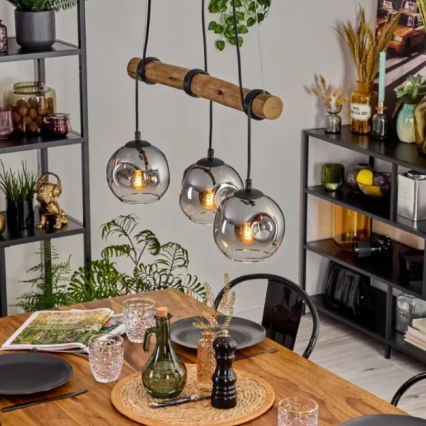 hofstein Ripoll Suspension, Boule lumineuse, Suspension Écru, Noir, 3 lumières* Lampes Modernes